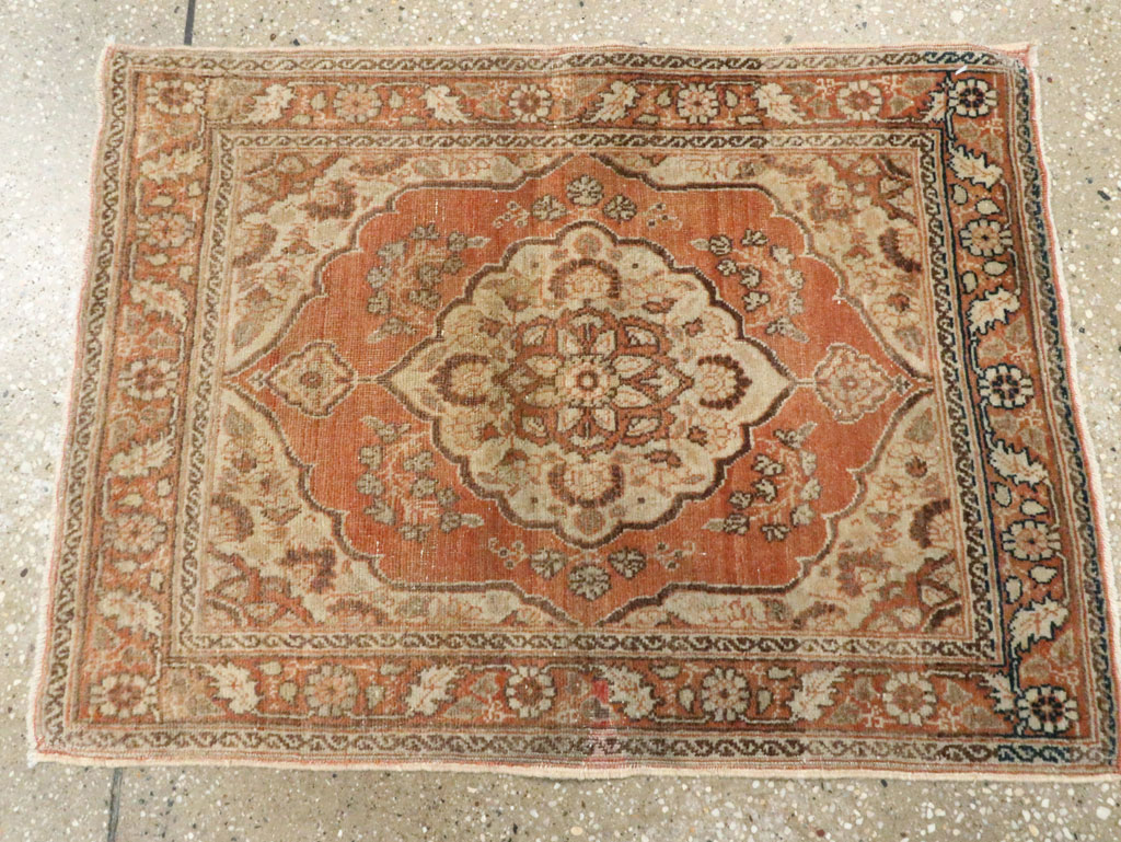 Vintage Persian Tabriz Throw Rug, No.28172 - Staging
