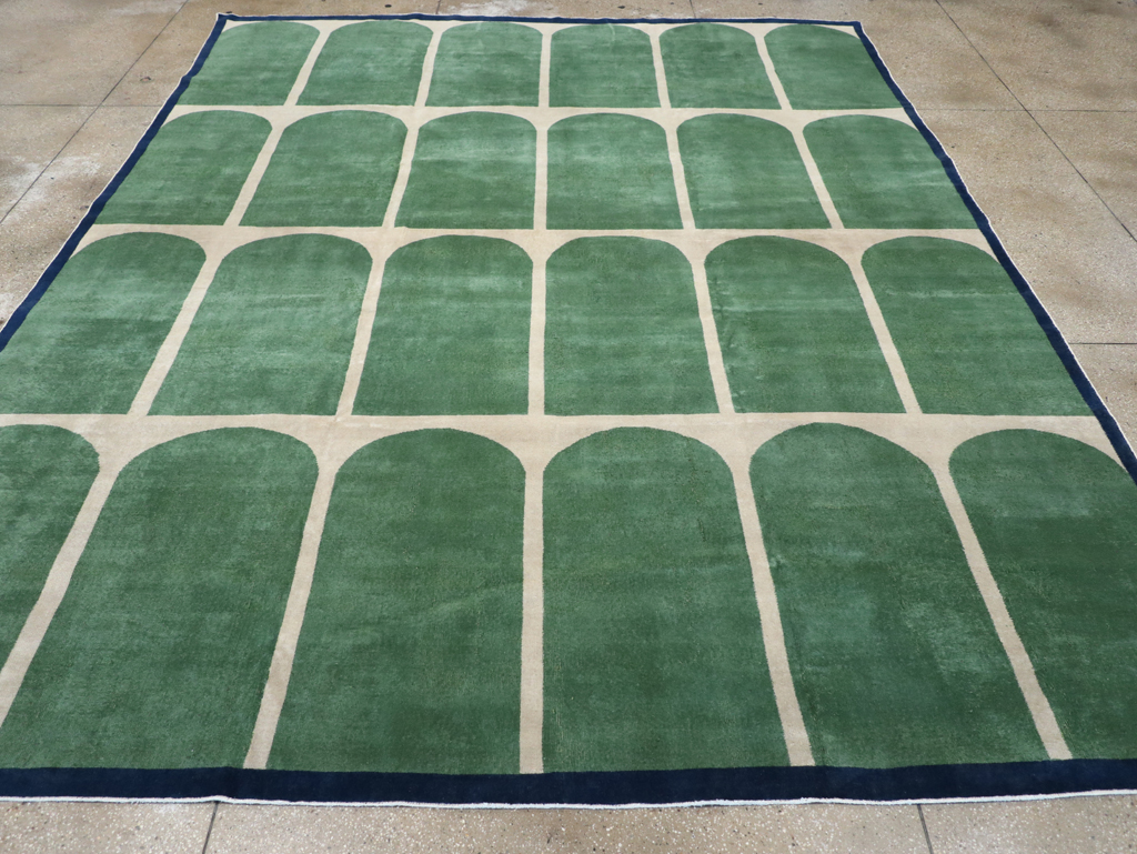 Vintage Turkish Anatolian Art Deco Style Room Size Carpet, No.28192 - Staging