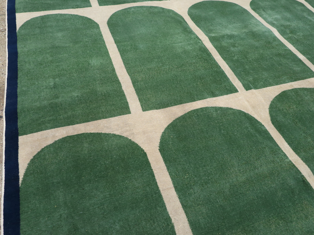 Vintage Turkish Anatolian Art Deco Style Room Size Carpet, No.28192 - Staging