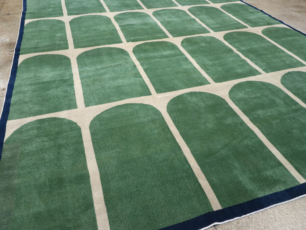 Vintage Turkish Anatolian Art Deco Style Room Size Carpet, No.28192 - Staging