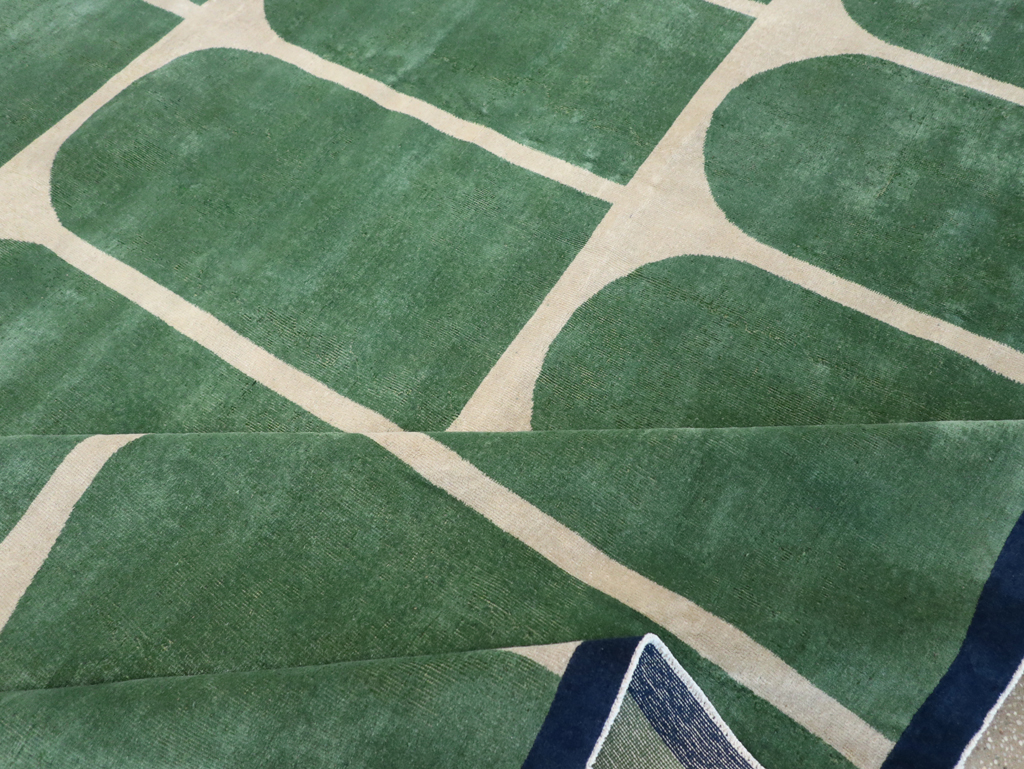 Vintage Turkish Anatolian Art Deco Style Room Size Carpet, No.28192 - Staging