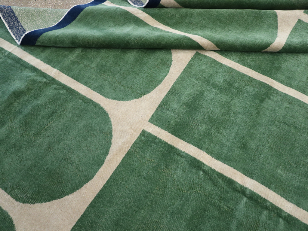 Vintage Turkish Anatolian Art Deco Style Room Size Carpet, No.28192 - Staging