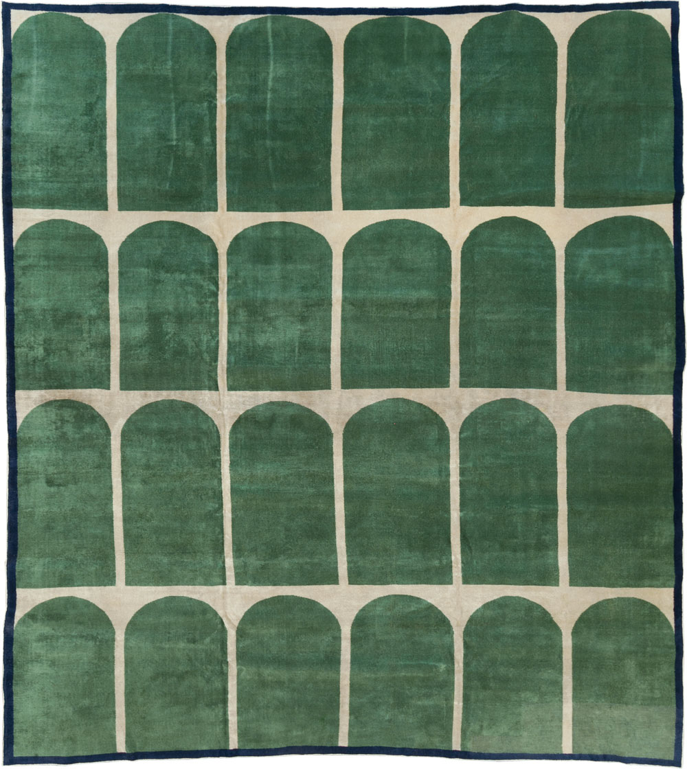 Vintage Turkish Anatolian Art Deco Style Square Room Size Carpet, No.28193 - Staging