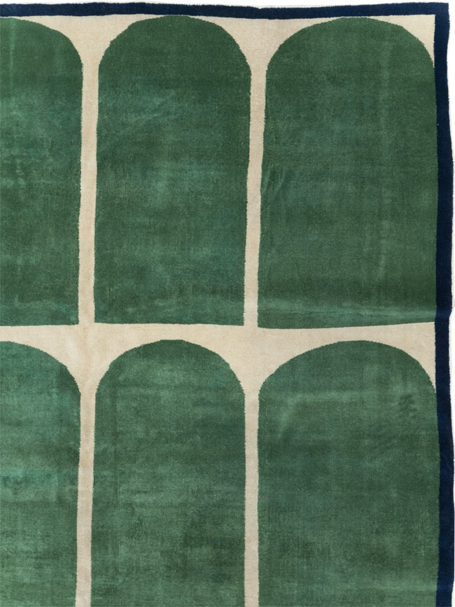 Vintage Turkish Anatolian Art Deco Style Square Room Size Carpet, No.28193 - Staging