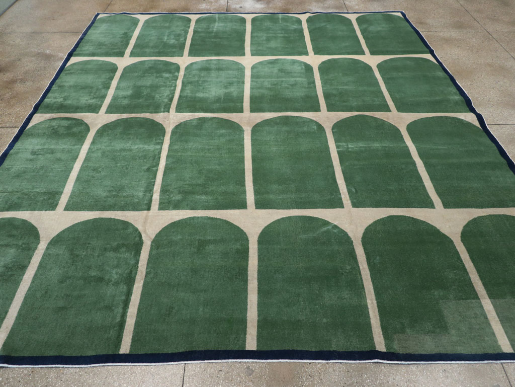 Vintage Turkish Anatolian Art Deco Style Square Room Size Carpet, No.28193 - Staging