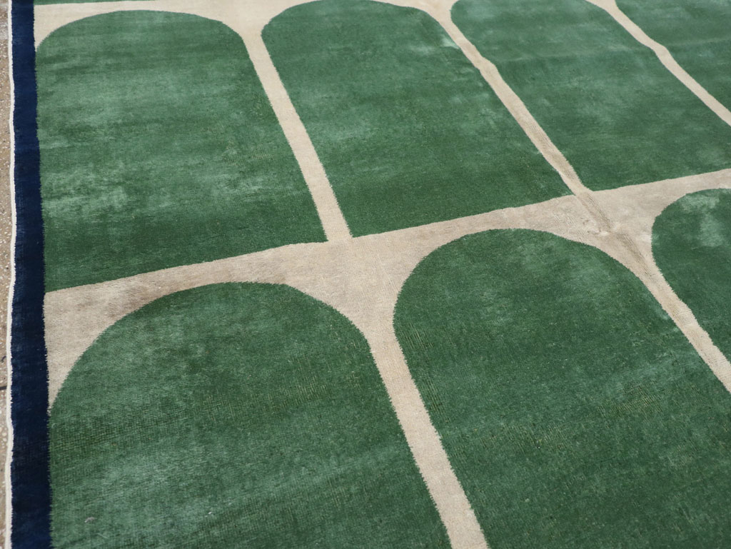 Vintage Turkish Anatolian Art Deco Style Square Room Size Carpet, No.28193 - Staging