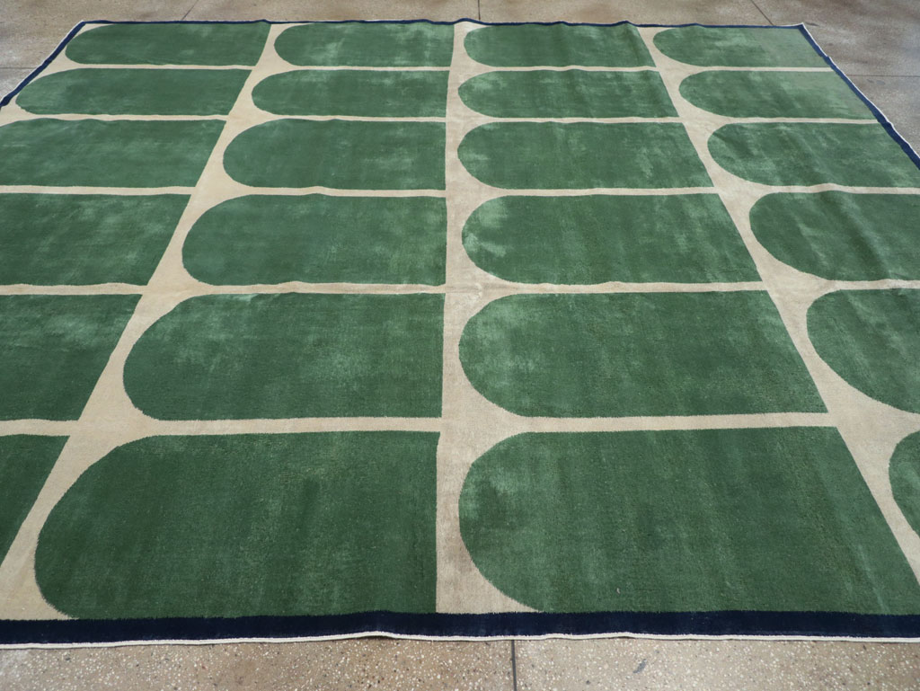 Vintage Turkish Anatolian Art Deco Style Square Room Size Carpet, No.28193 - Staging