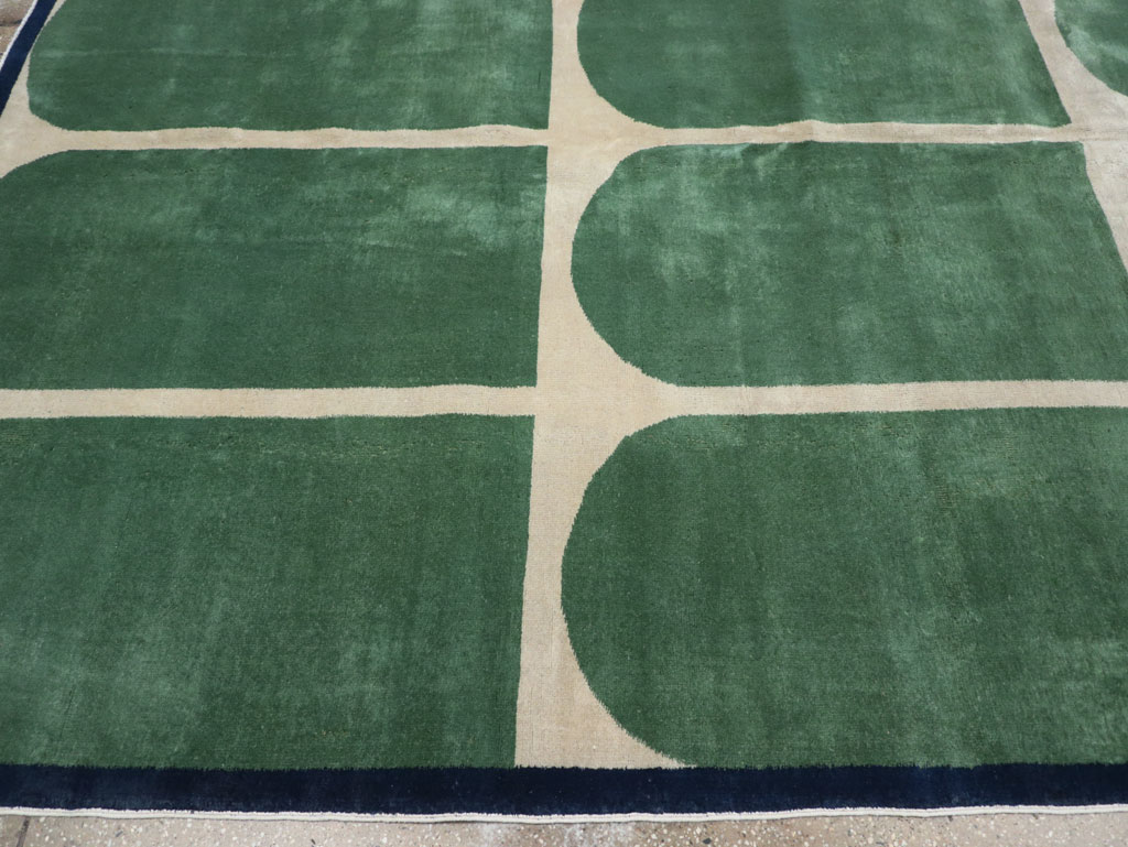 Vintage Turkish Anatolian Art Deco Style Square Room Size Carpet, No.28193 - Staging