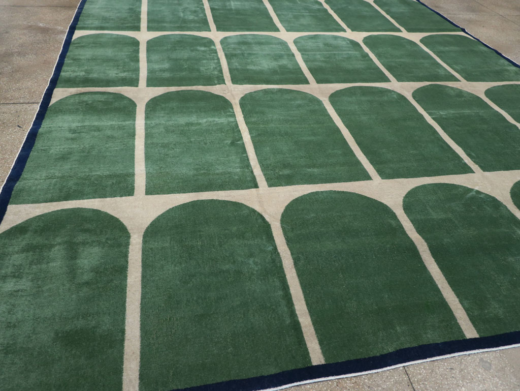 Vintage Turkish Anatolian Art Deco Style Square Room Size Carpet, No.28193 - Staging