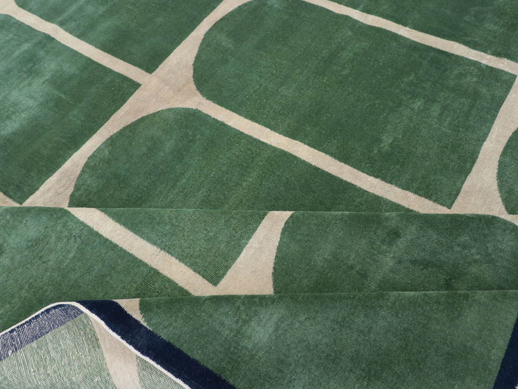 Vintage Turkish Anatolian Art Deco Style Square Room Size Carpet, No.28193 - Staging