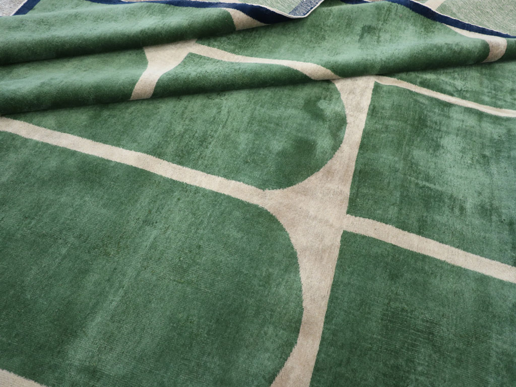 Vintage Turkish Anatolian Art Deco Style Square Room Size Carpet, No.28193 - Staging