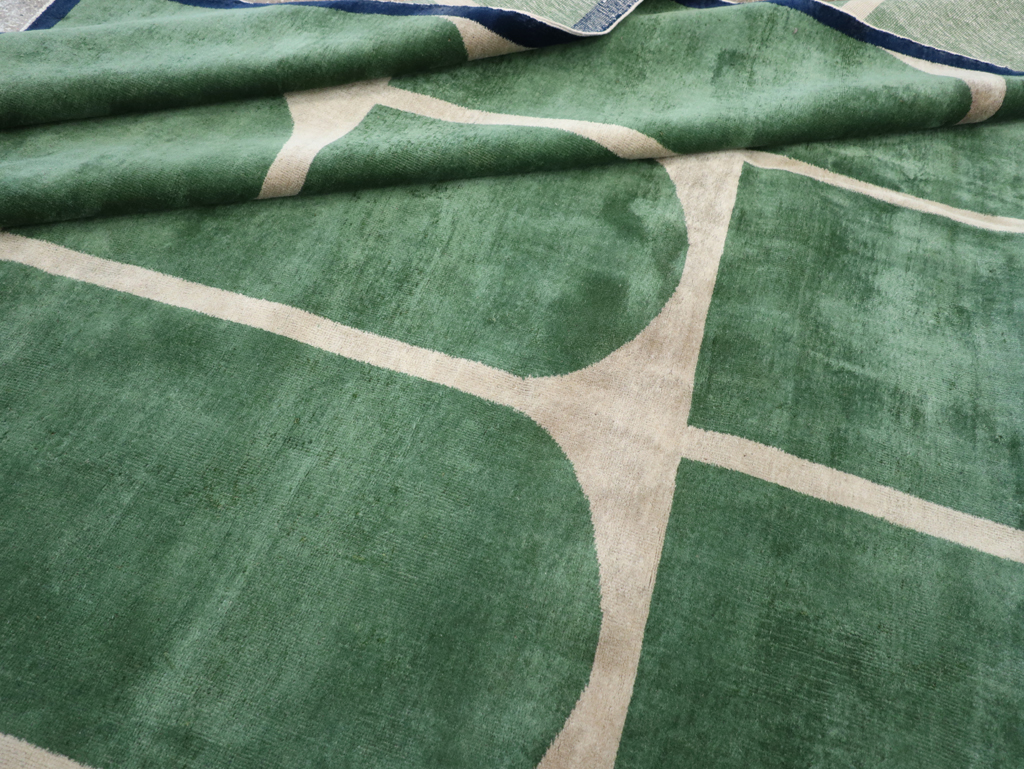 Vintage Turkish Anatolian Art Deco Style Square Room Size Carpet, No.28193 - Staging