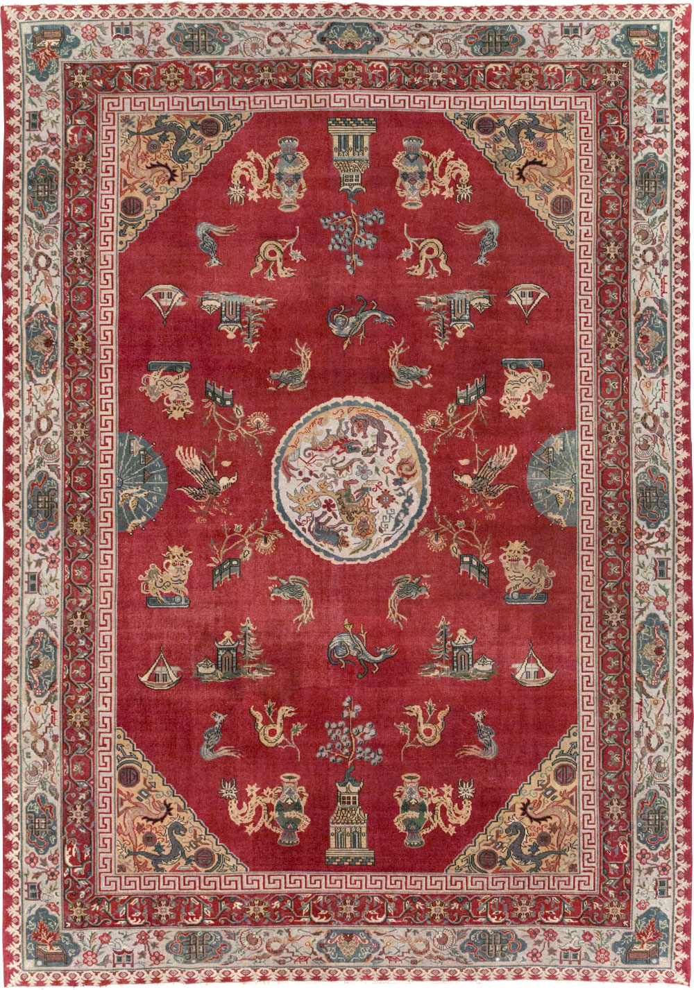 Chinese Inspired Vintage Turkish Room Size Carpet, No.28194 - Staging