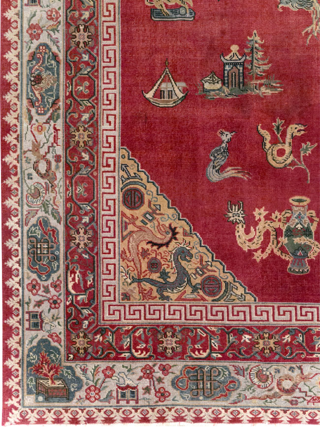 Chinese Inspired Vintage Turkish Room Size Carpet, No.28194 - Staging