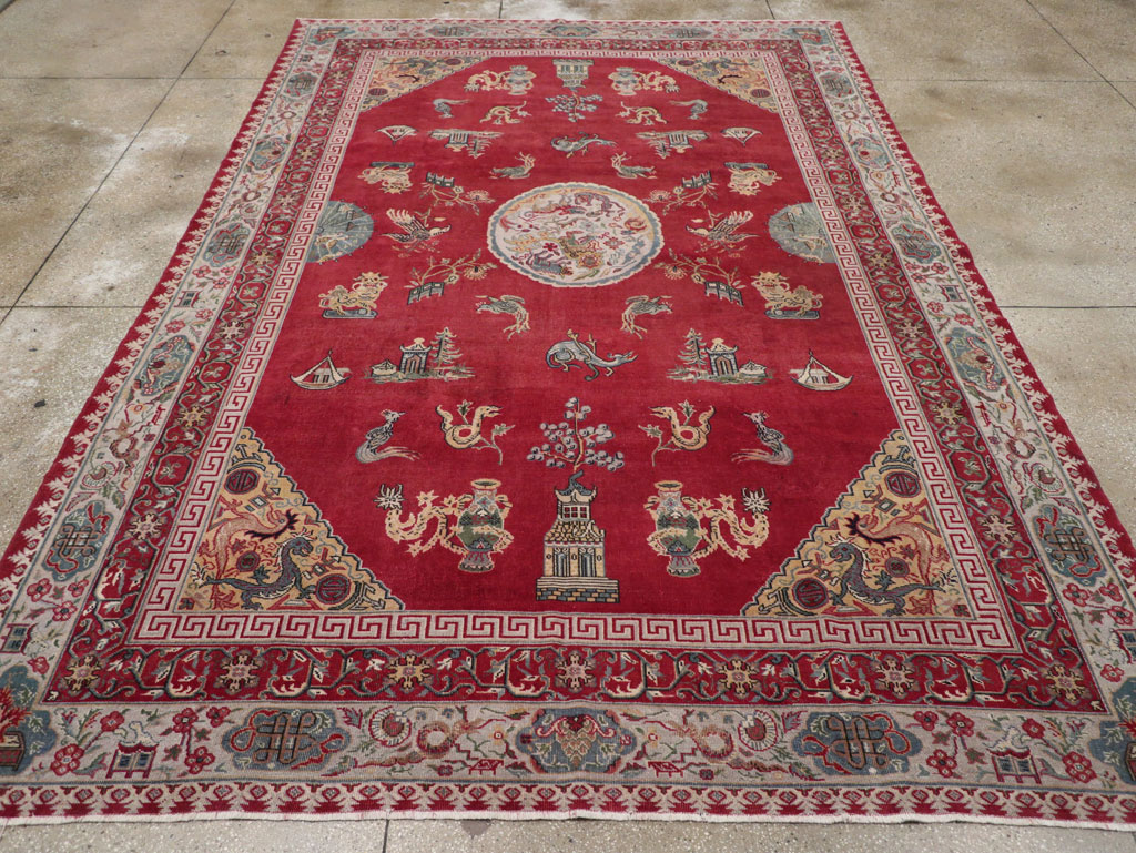 Chinese Inspired Vintage Turkish Room Size Carpet, No.28194 - Staging