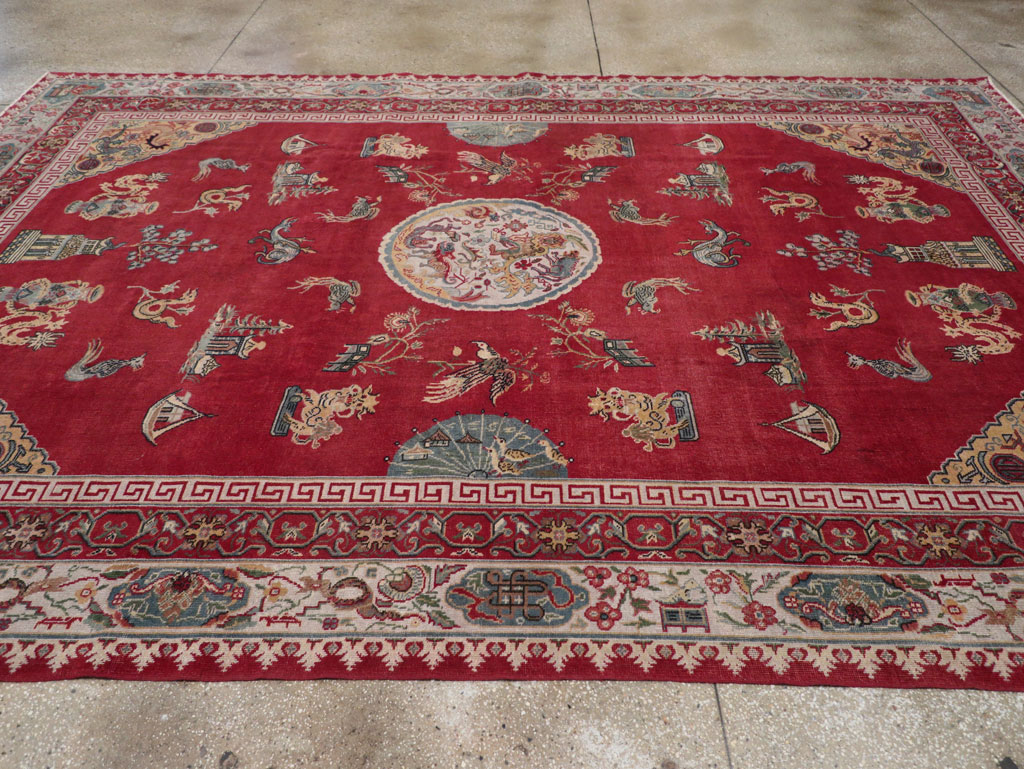 Chinese Inspired Vintage Turkish Room Size Carpet, No.28194 - Staging