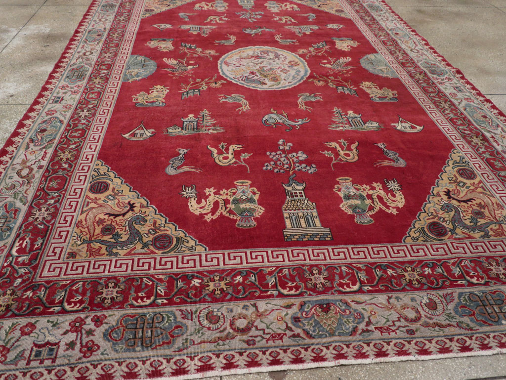 Chinese Inspired Vintage Turkish Room Size Carpet, No.28194 - Staging