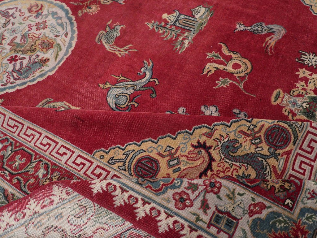 Chinese Inspired Vintage Turkish Room Size Carpet, No.28194 - Staging