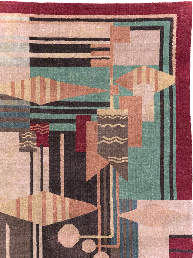 Vintage Indian Art Deco Room Size Carpet, No.28222 - Staging