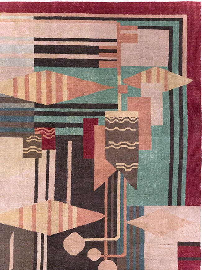 Vintage Indian Art Deco Room Size Carpet, No.28222 - Staging