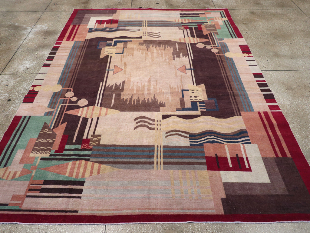 Vintage Indian Art Deco Room Size Carpet, No.28222 - Staging