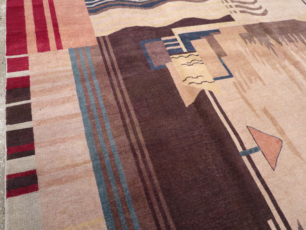 Vintage Indian Art Deco Room Size Carpet, No.28222 - Staging