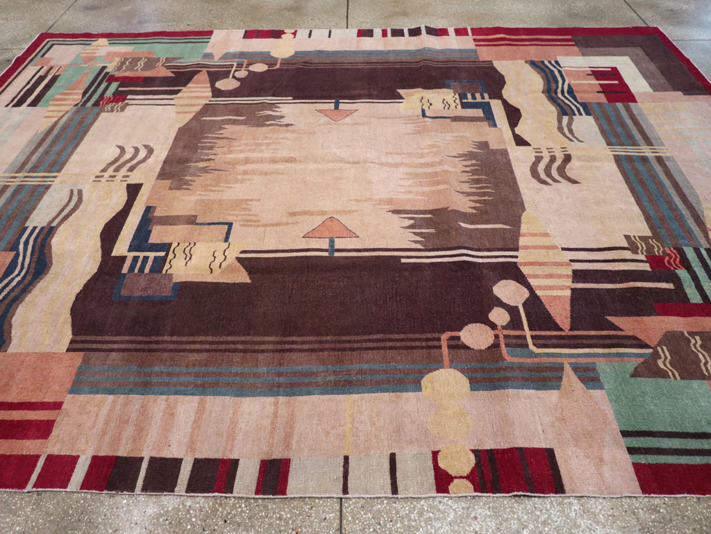 Vintage Indian Art Deco Room Size Carpet, No.28222 - Staging
