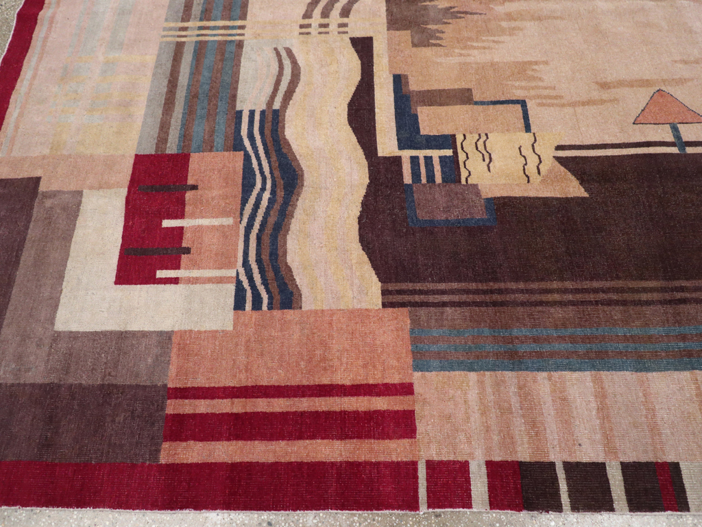 Vintage Indian Art Deco Room Size Carpet, No.28222 - Staging
