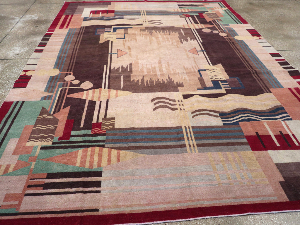 Vintage Indian Art Deco Room Size Carpet, No.28222 - Staging
