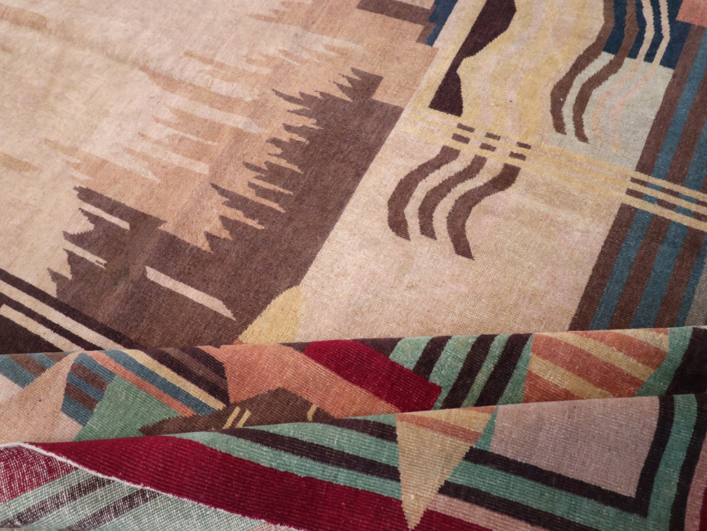 Vintage Indian Art Deco Room Size Carpet, No.28222 - Staging