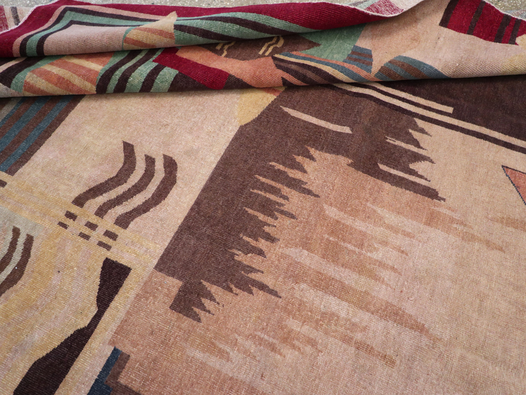 Vintage Indian Art Deco Room Size Carpet, No.28222 - Staging