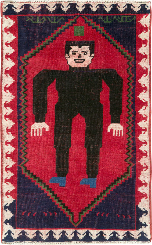 Modern Afghan Baluch Pictorial Frankenstein Throw Rug, No.28223 - Staging