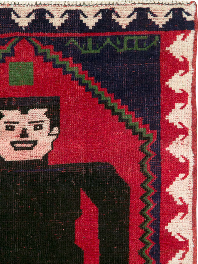 Modern Afghan Baluch Pictorial Frankenstein Throw Rug, No.28223 - Staging