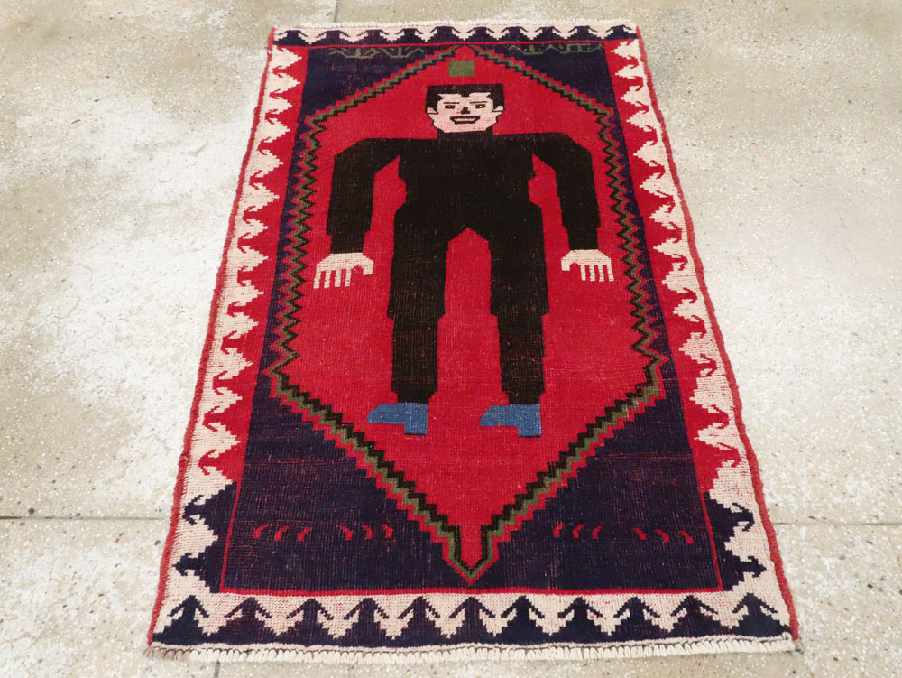 Modern Afghan Baluch Pictorial Frankenstein Throw Rug, No.28223 - Staging