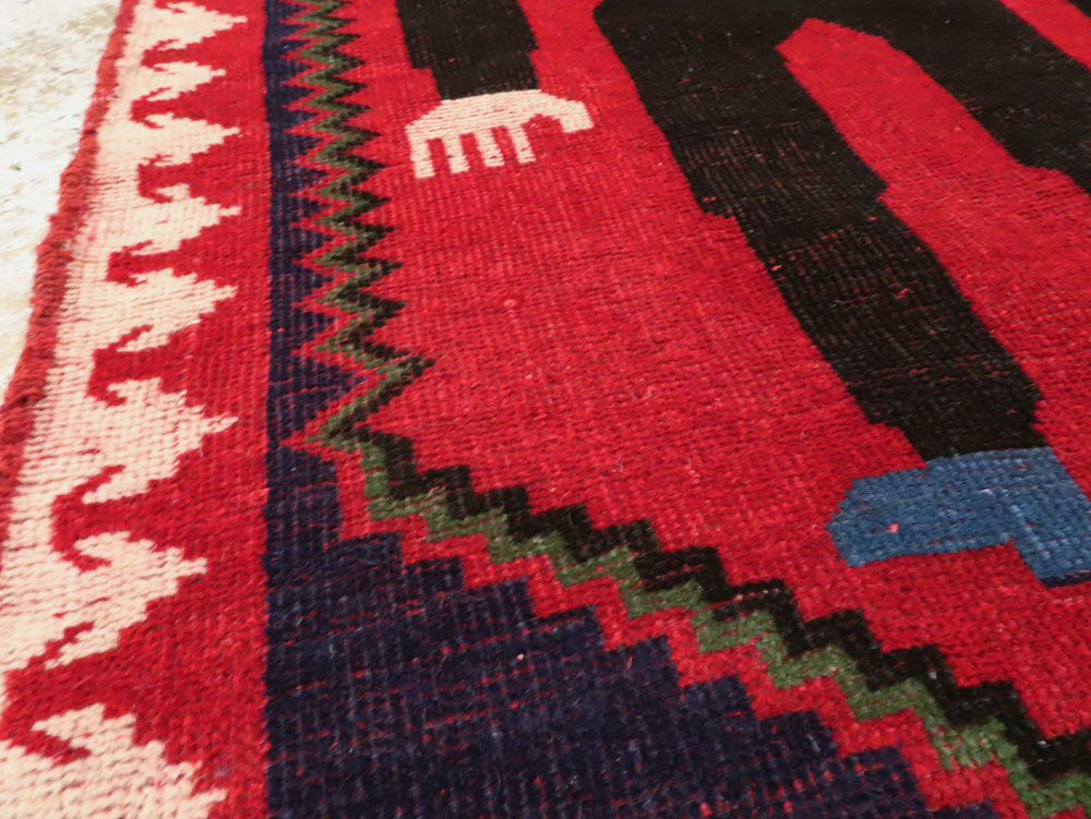 Modern Afghan Baluch Pictorial Frankenstein Throw Rug, No.28223 - Staging