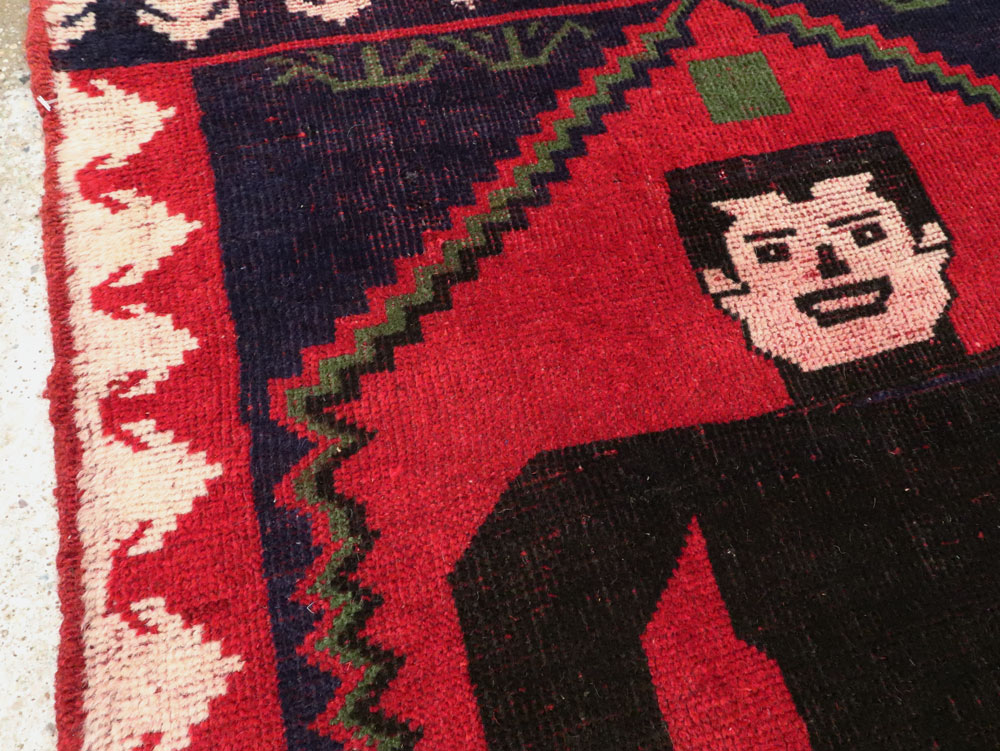 Modern Afghan Baluch Pictorial Frankenstein Throw Rug, No.28223 - Staging