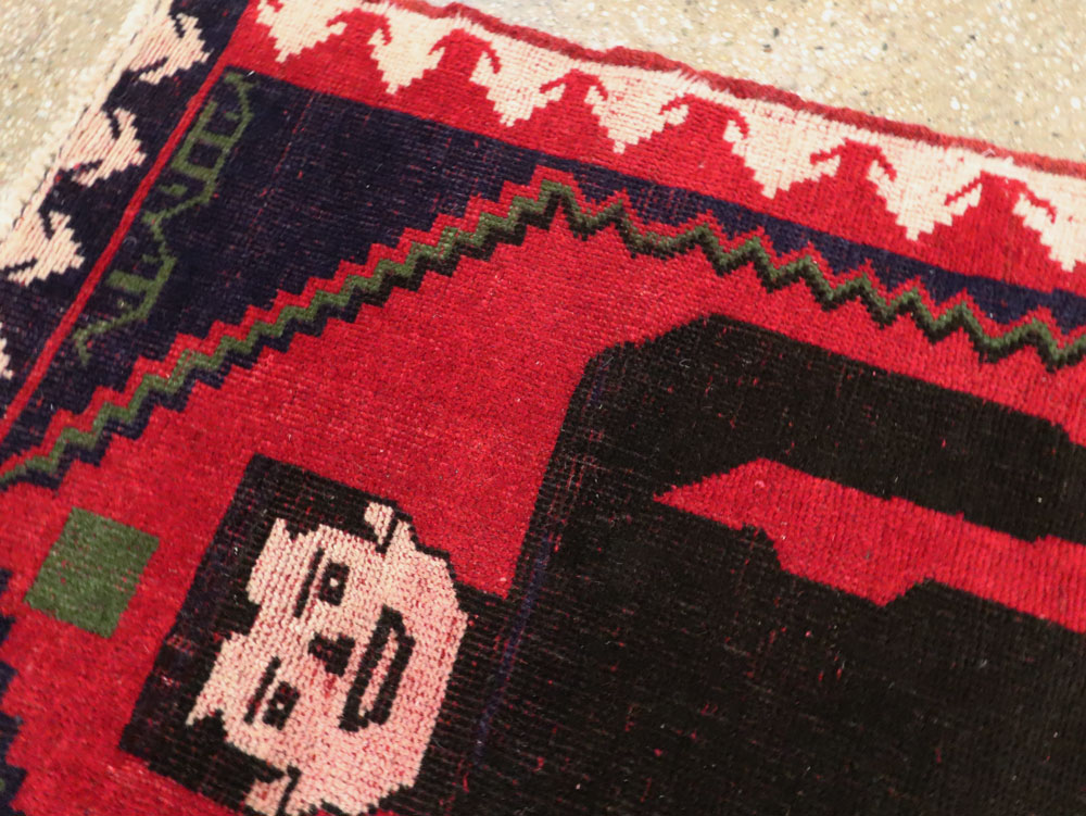 Modern Afghan Baluch Pictorial Frankenstein Throw Rug, No.28223 - Staging