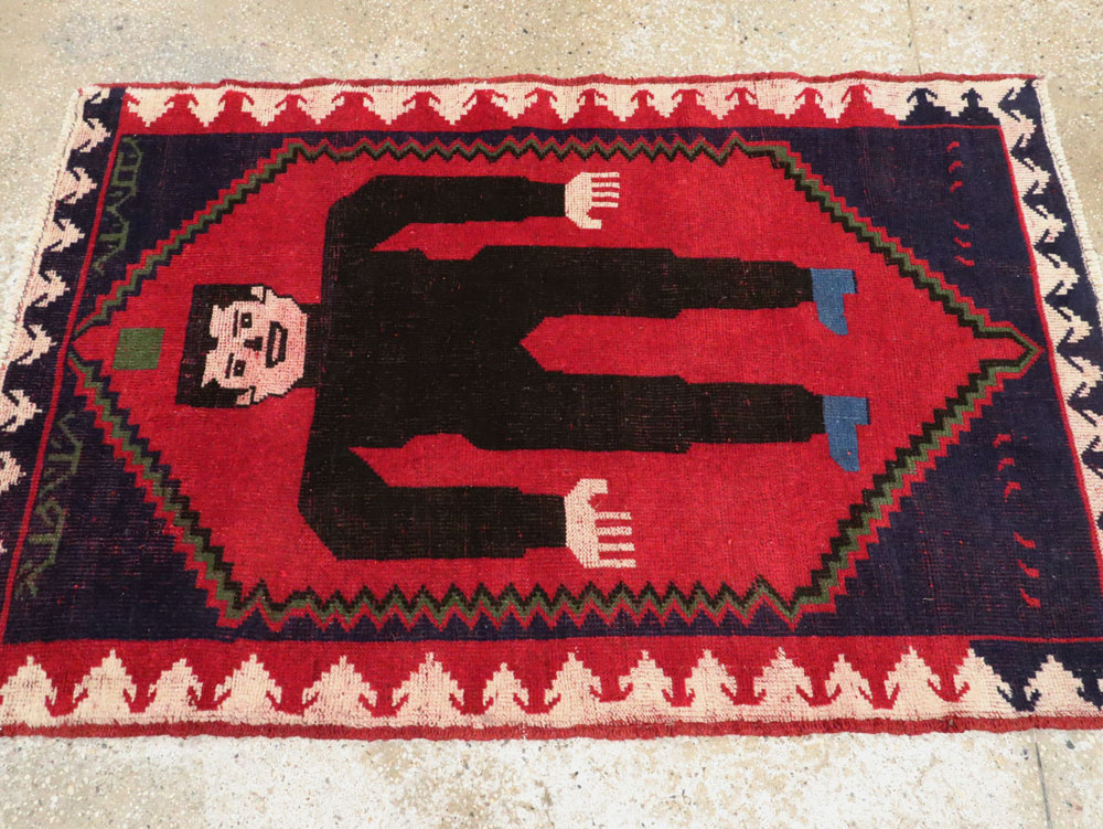 Modern Afghan Baluch Pictorial Frankenstein Throw Rug, No.28223 - Staging