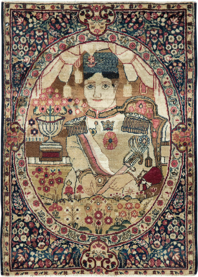 Antique Persian Lavar Kerman Pictorial Rug, No.28243 - Staging