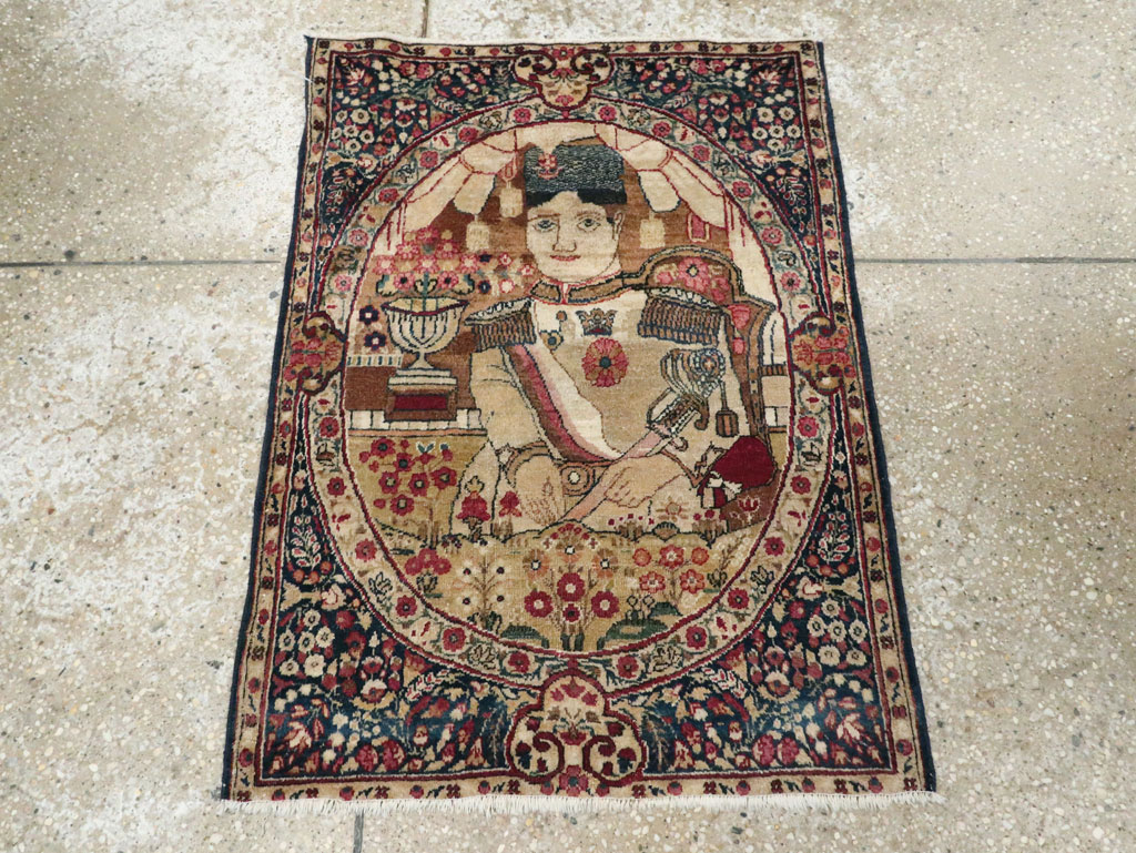 Antique Persian Lavar Kerman Pictorial Rug, No.28243 - Staging