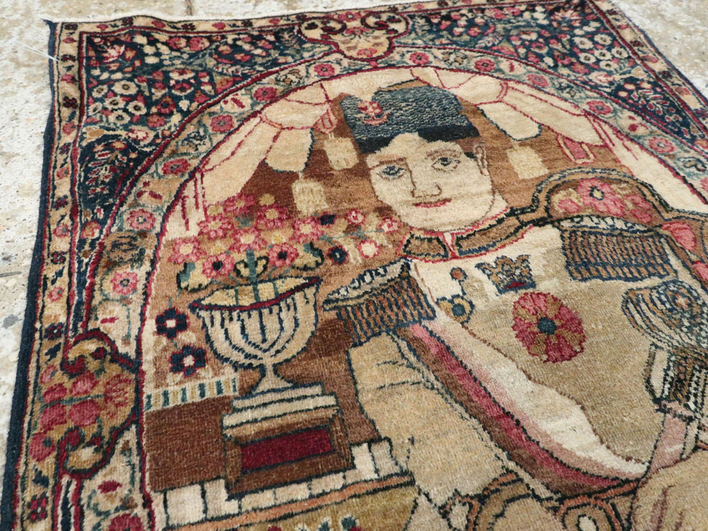 Antique Persian Lavar Kerman Pictorial Rug, No.28243 - Staging