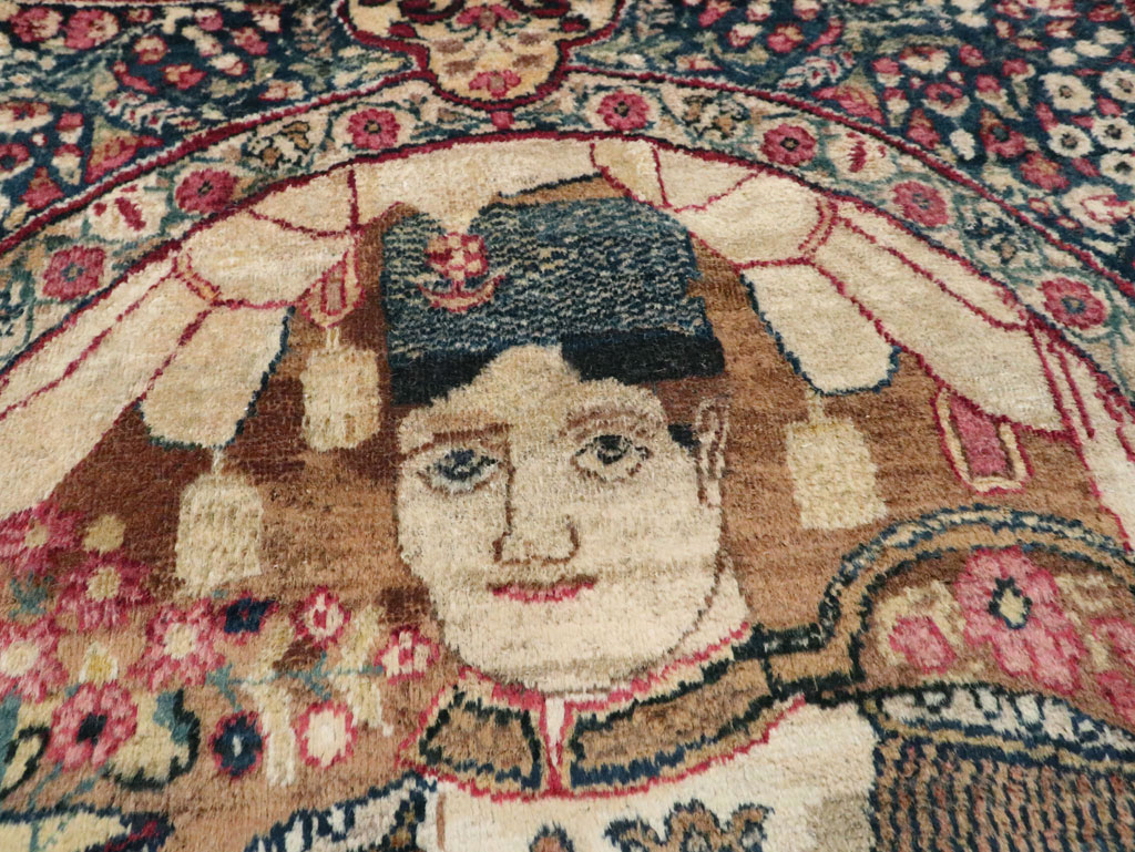 Antique Persian Lavar Kerman Pictorial Rug, No.28243 - Staging