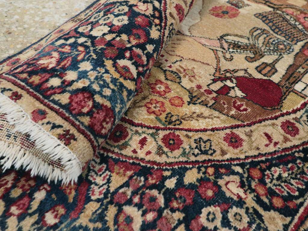 Antique Persian Lavar Kerman Pictorial Rug, No.28243 - Staging