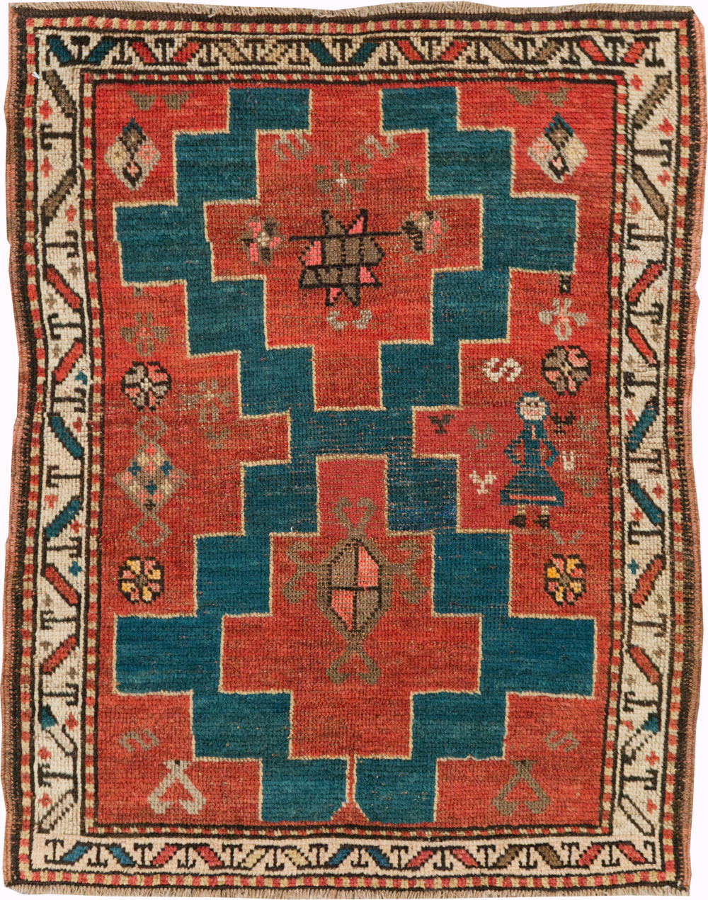 Antique Persian Kurdish Throw Rug, No.28246 - Staging