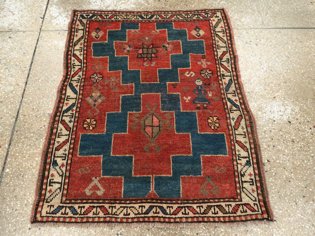 Antique Persian Kurdish Throw Rug, No.28246 - Staging