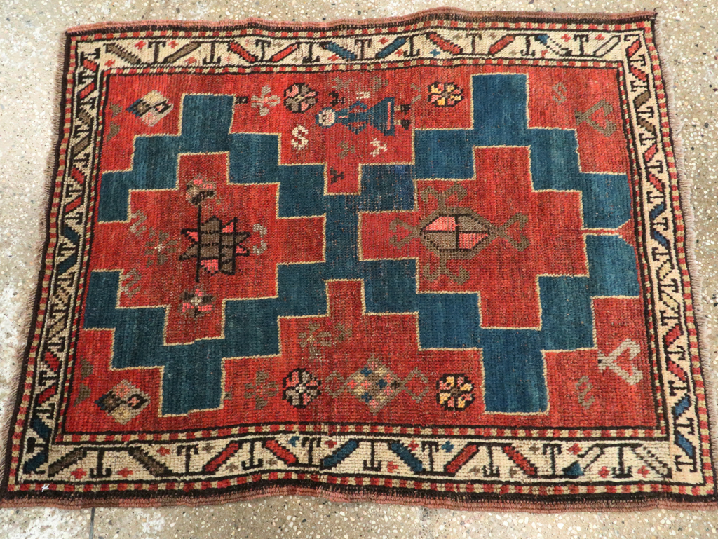 Antique Persian Kurdish Throw Rug, No.28246 - Staging