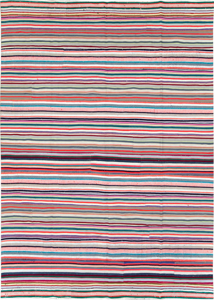 Vintage Turkish Flatweave Room Size Carpet, No.28256 - Staging