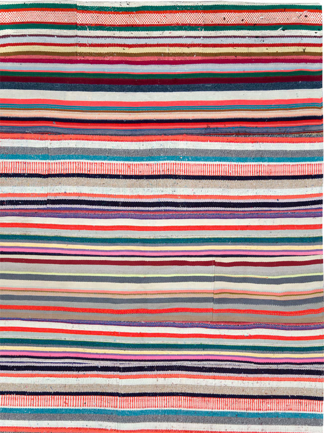 Vintage Turkish Flatweave Room Size Carpet, No.28256 - Staging