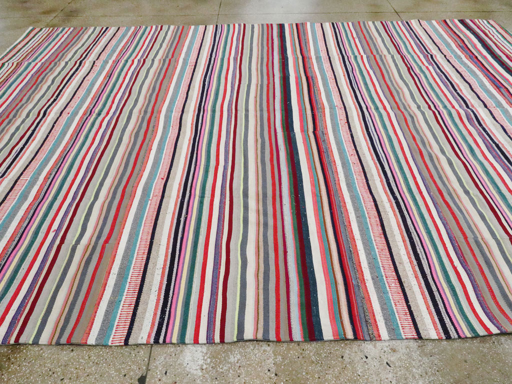 Vintage Turkish Flatweave Room Size Carpet, No.28256 - Staging