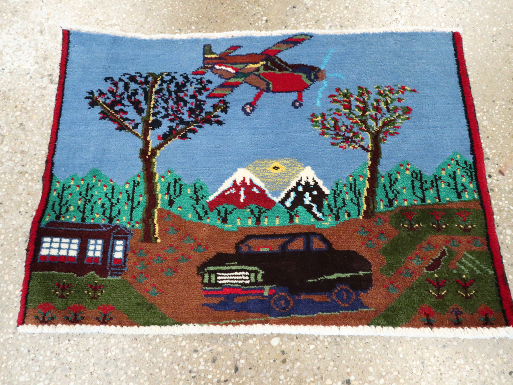 Vintage Persian Hamadan Pictorial Rug, No.28264 - Staging